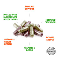 Thumbnail for Country Farms Fruits and Vegetables Supplement, 180 Fruit and 180 Veggie Capsules, Greens and Reds Packed with Superfoods, Powerful Antioxidants, 60 Servings