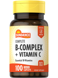 Thumbnail for Sundance Complete B-Complex with Vitamin C | 100 Caplets | Essential Vitamin Formula | Vegetarian, Non-GMO, and Gluten Free Formula