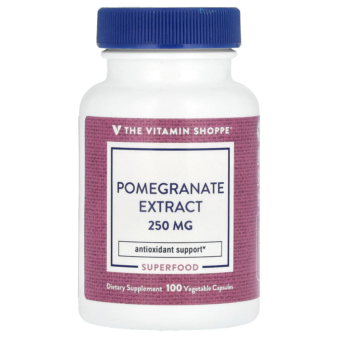 The Vitamin Shoppe Pomegranate Extract 250MG, Antioxidant That Supports Cellular Health, Superfood (100 Veggie Capsules)