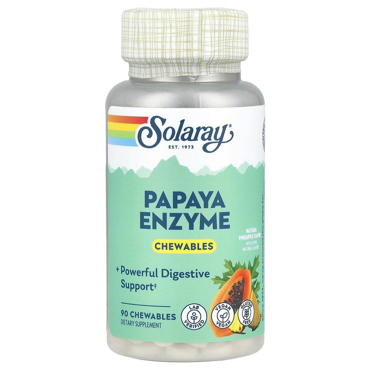 SOLARAY Papaya Enzyme Chewables for Digestive Support - Pineapple (90 Chewables)