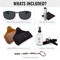 Thumbnail for Ray-Ban RB3119M OLYMPIAN I DELUXE Oval Shaped Non-Polarized Sunglasses for Men & Women – Includes Official RAYBAN Eyewear Kit – Ideal Formal & Casual Wear Sunglasses – blue Lens