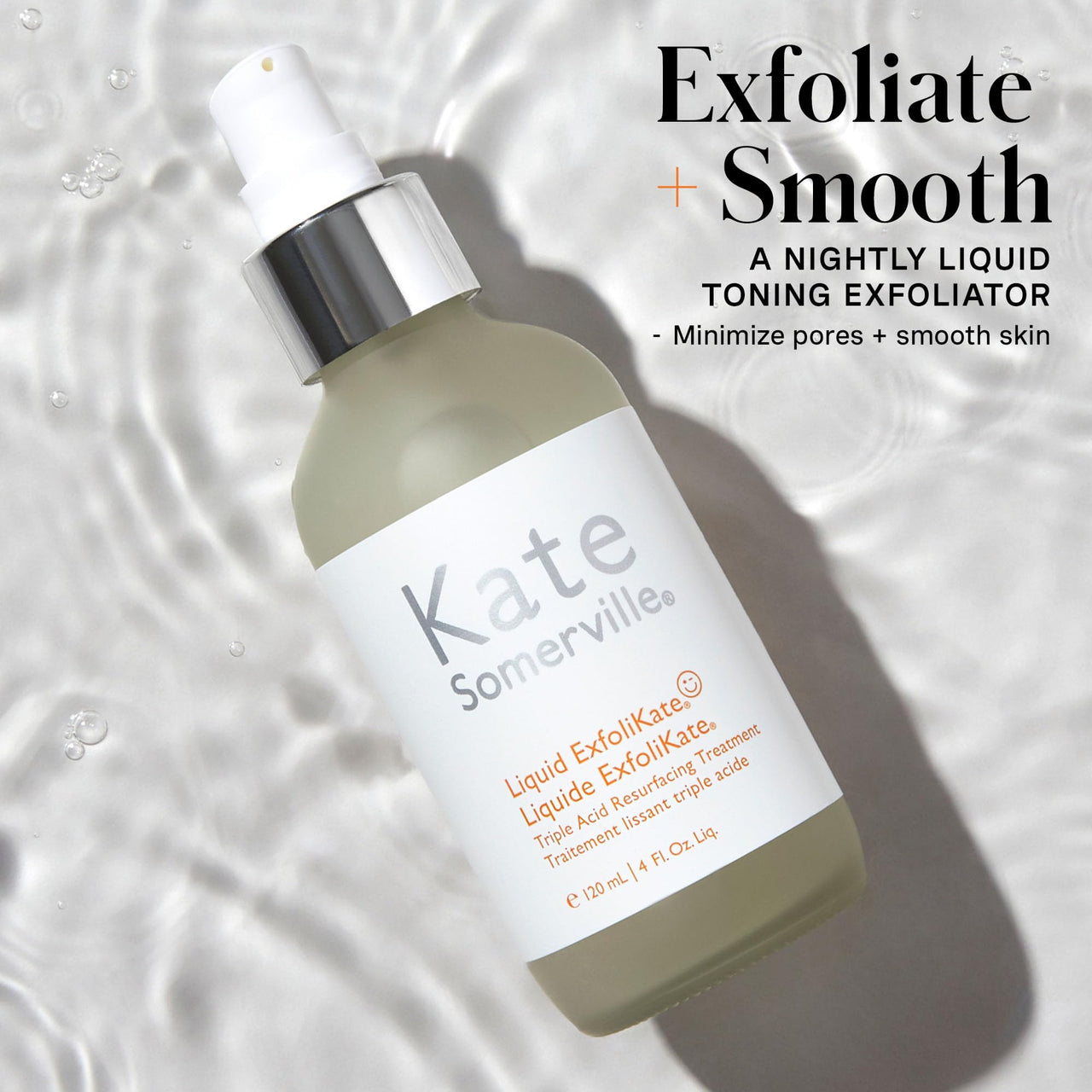 Kate Somerville Liquid ExfoliKate – Triple Acid Resurfacing Treatment – Clinically Formulated AHA Overnight Facial Exfoliator Smooths Skin and Minimizes Pores, 4 Fl Oz