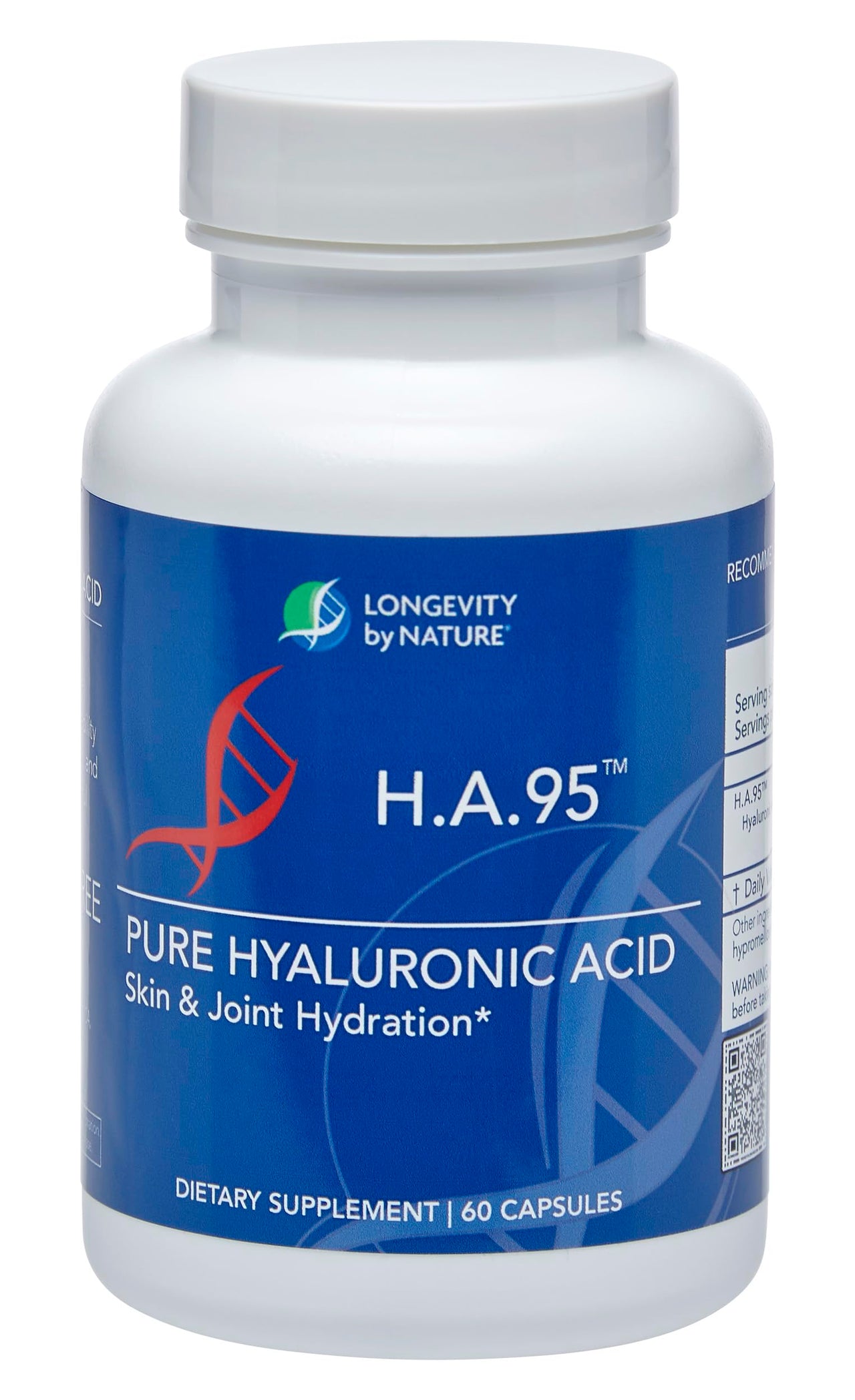 Longevity by Nature H.A.95 Hyaluronic Acid Supplements, Antioxidant, Skin Hydration, Eye, Joint, Natural Rooster Comb, 60 Capsules