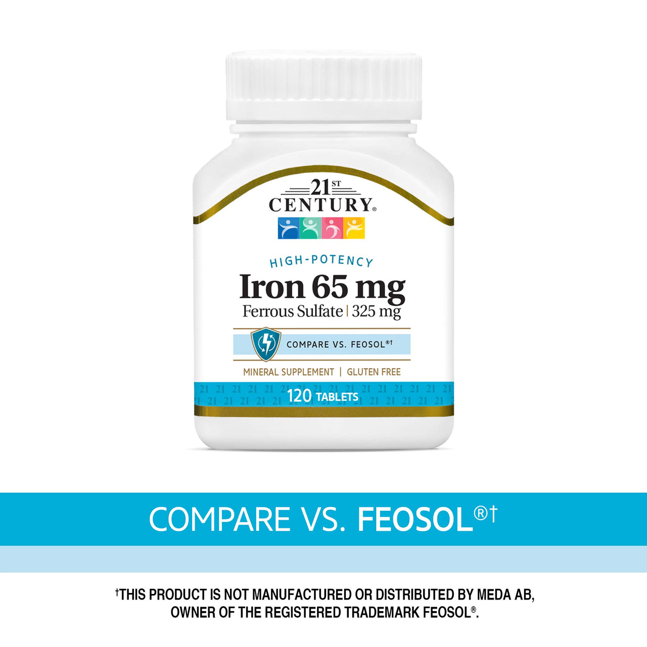 21st Century Iron 65 mg Ferrous Sulfate 325 mg Tablets, 120 Count