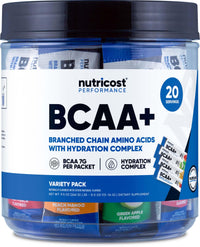 Thumbnail for Nutricost BCAA+ Hydration Variety Pack (20 Stickpacks) - Branched Chain Amino Acids with Hydration Complex - Gluten-Free, Non-GMO