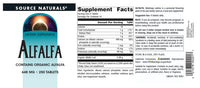 Thumbnail for Source Naturals Alfalfa, Contains Organic Alfalfa, 648 mg - 250 Tablets
