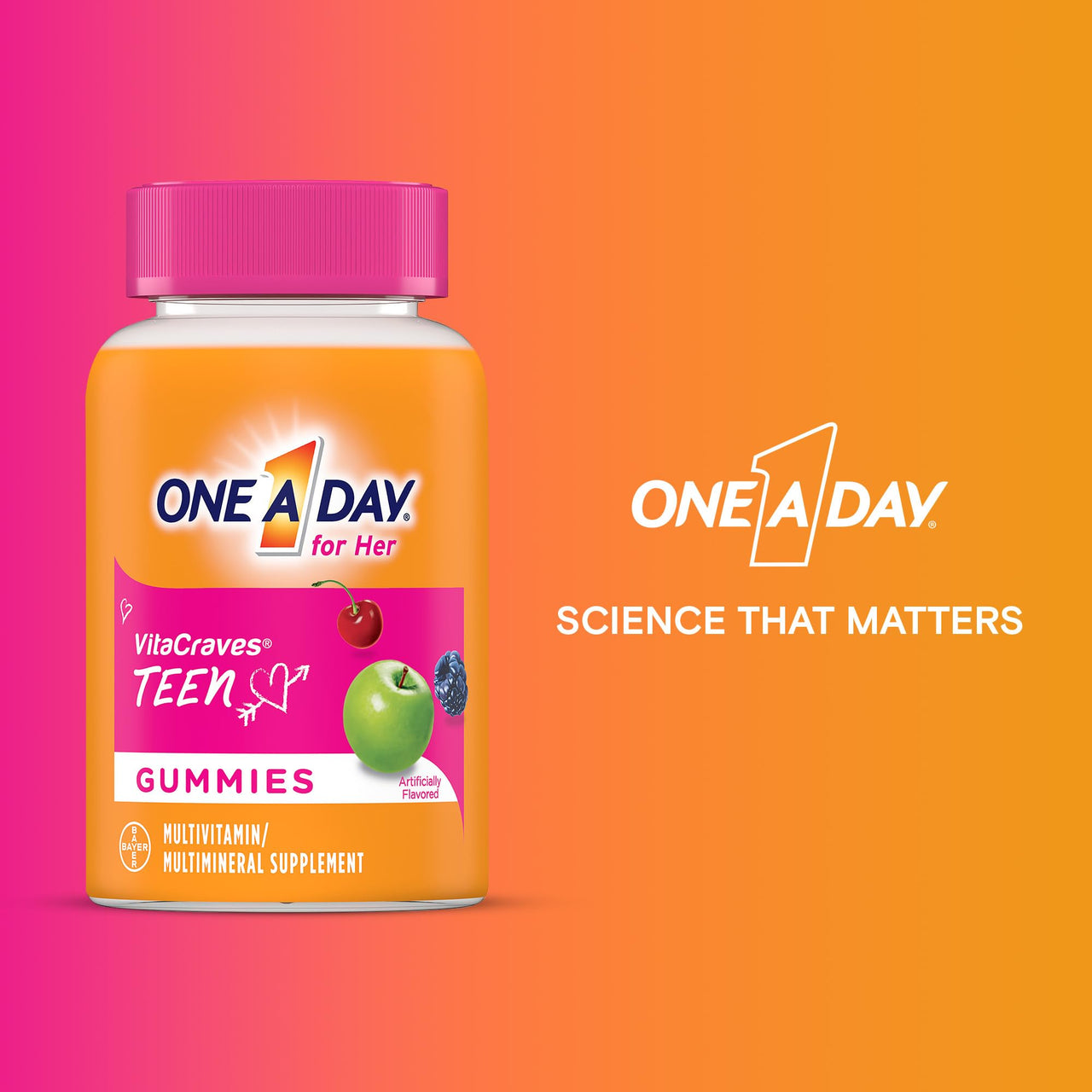 One A Day Teen for Her Multivitamin Gummies, Gummy Multivitamins with Vitamin A, C, D, E and Zinc for Immune Health Support, Physical Energy & more, 150 Count