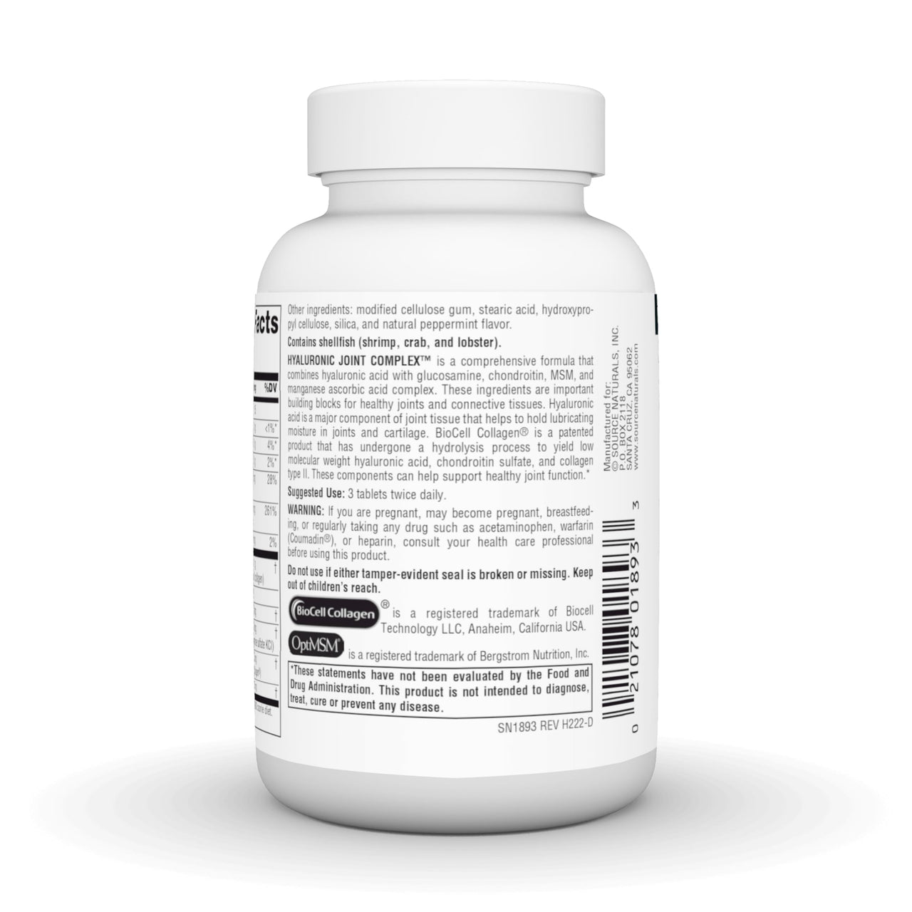Source Naturals Hyaluronic Joint Complex with Glucosamine, Chondroitin & MSM Extra Strength - 60 Tablets