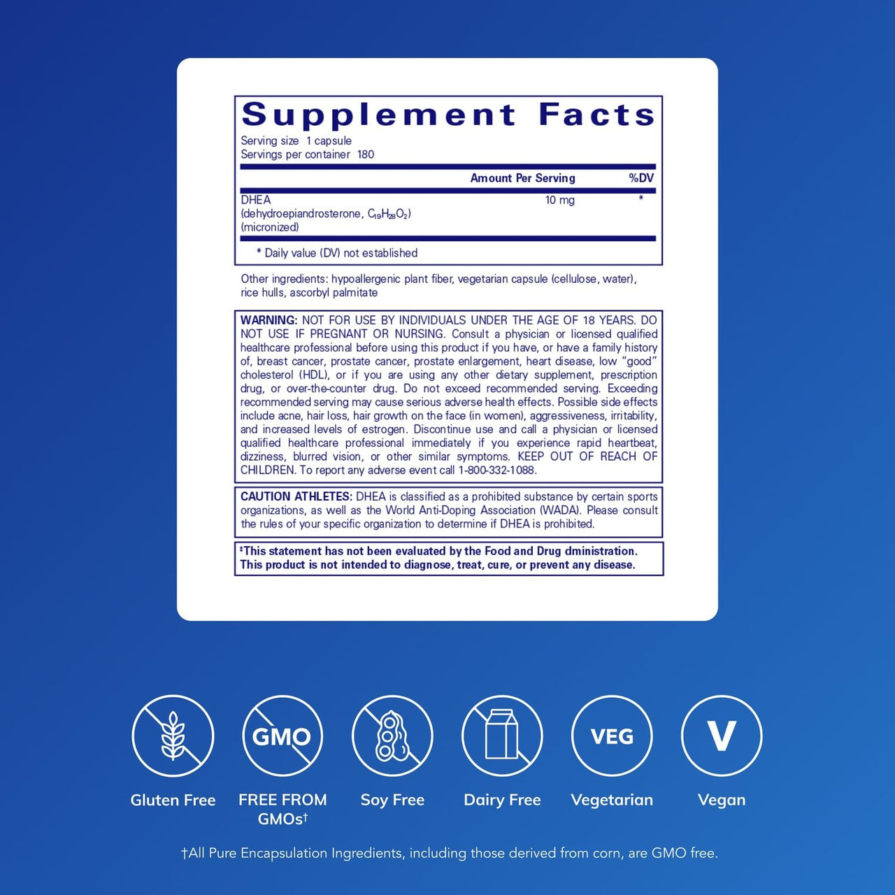 Pure Encapsulations DHEA 10 mg - Adrenal Supplement for Immune Support, Metabolism & Hormone Balance* - with Micronized DHEA - 180 Capsules