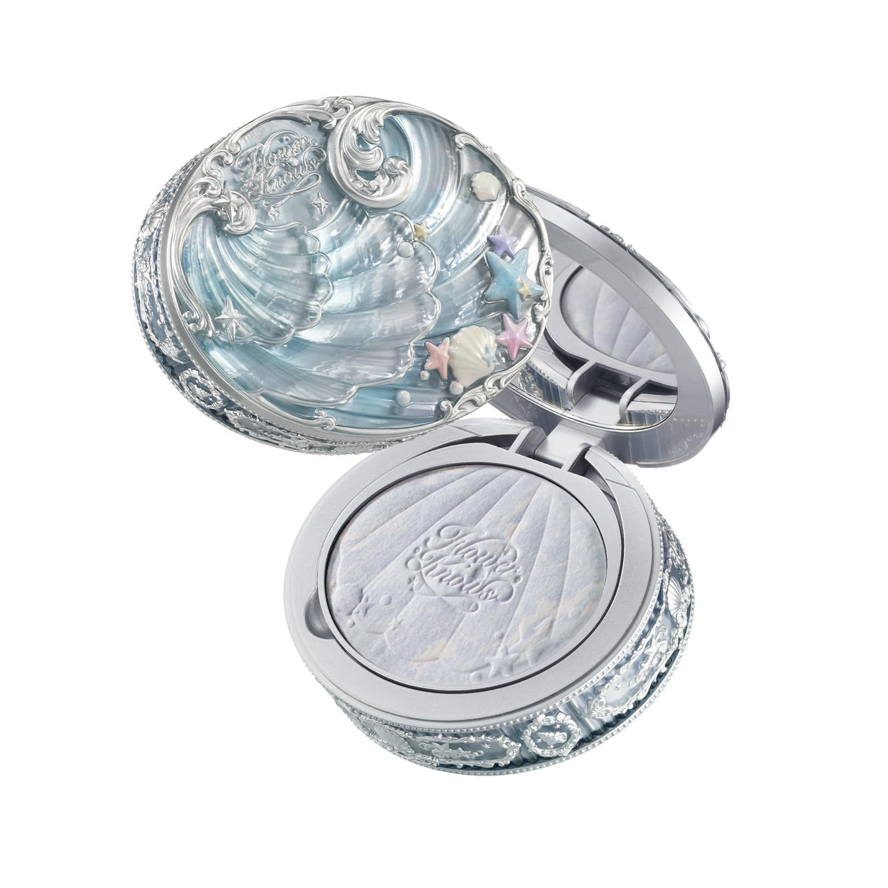 Flower Knows Shell's Jewel Collection Baked Powder,Makeup & Setting Pressed Powder Compact with Mirror and Puff,Smooth Translucent Oil-Control Pore Blurring,0.32 Oz(01 Cloudy Blue)