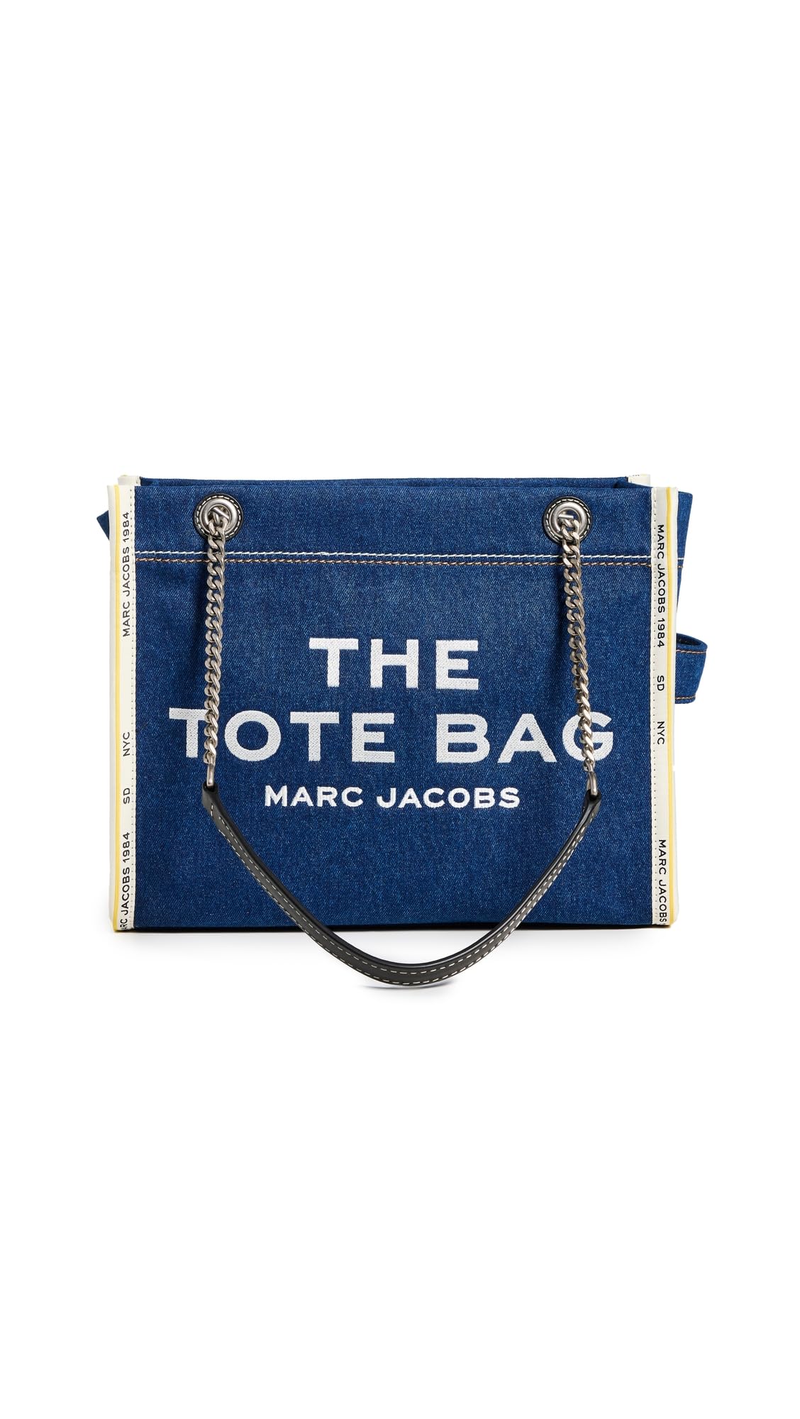 Marc Jacobs Womens The Denim Chain Medium Tote Bag Dark Wash Onesize