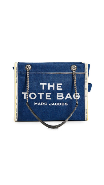 Marc Jacobs Womens The Denim Chain Medium Tote Bag Dark Wash Onesize