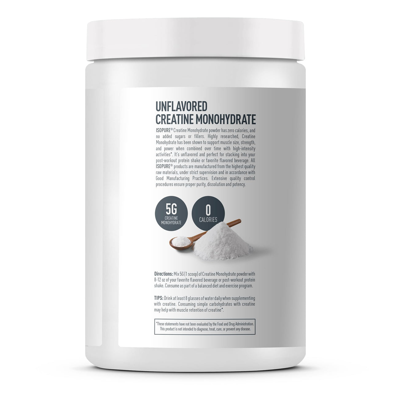 Isopure 100% Pure Creatine Monohydrate Powder, Sugar Free, Unflavored, 5g Creatine Monohydrate Per Serving, 1.1 Lbs, 100 Servings (Packaging May Vary)
