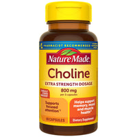 Thumbnail for Nature Made Extra Strength Dosage Choline Supplements 800 Mg Per 3 Capsules, Brain Health, Mood, Muscle & Liver Support, Vegetarian, 60 Capsules, 20 Day Supply