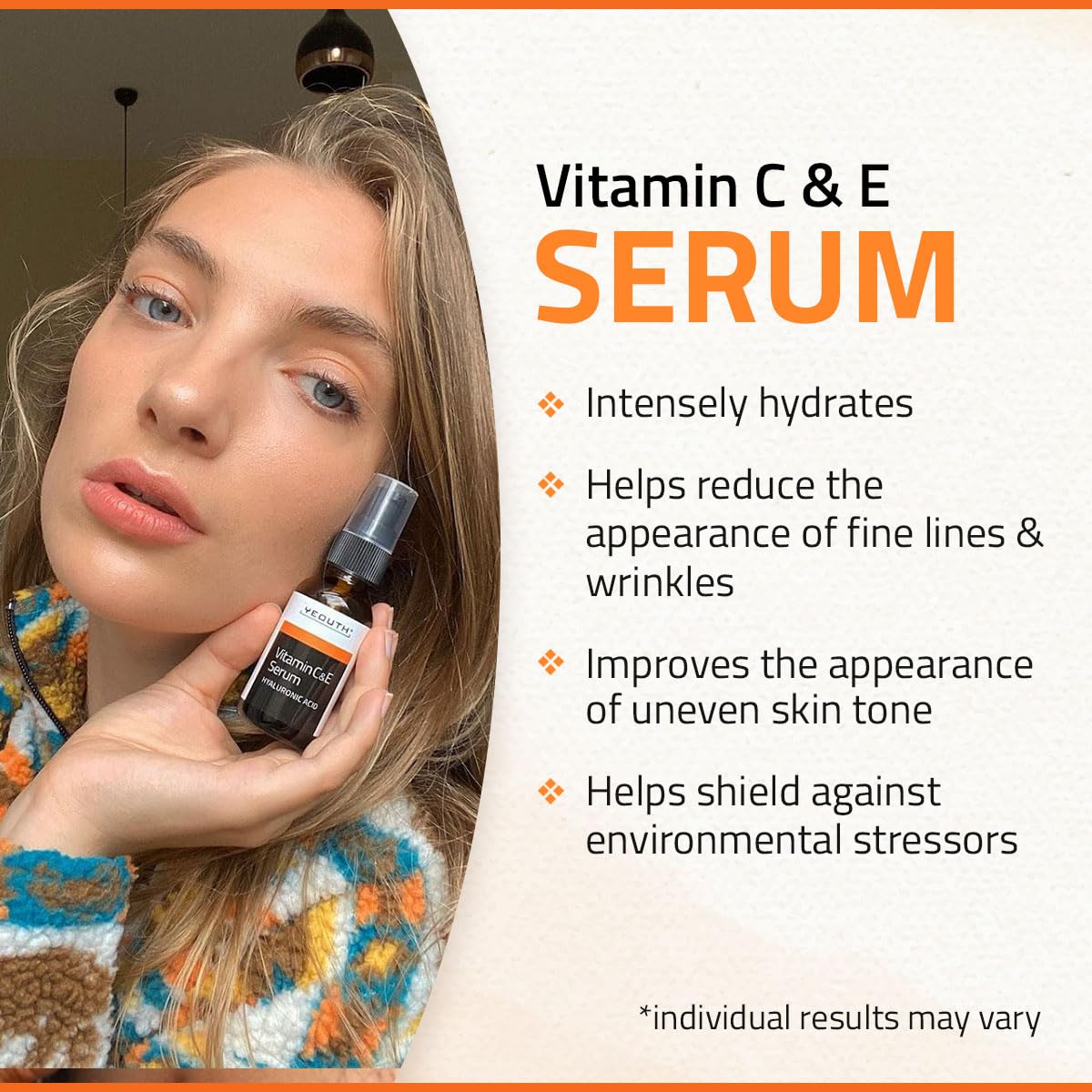 YEOUTH Vitamin C Face Serum with Vitamin E and Hyaluronic Acid, Hydrating Vitamin C Serum for Face, Targets the Appearance of Dull Spots 2oz