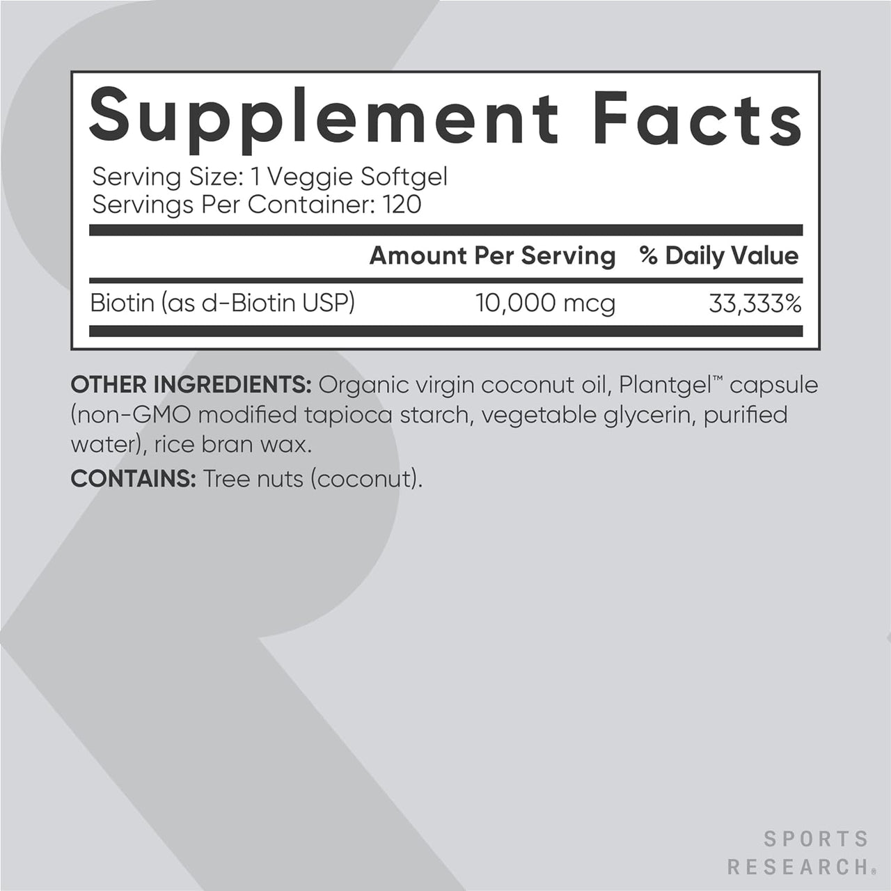 Sports Research Vegan Biotin 10,000mcg Softgels