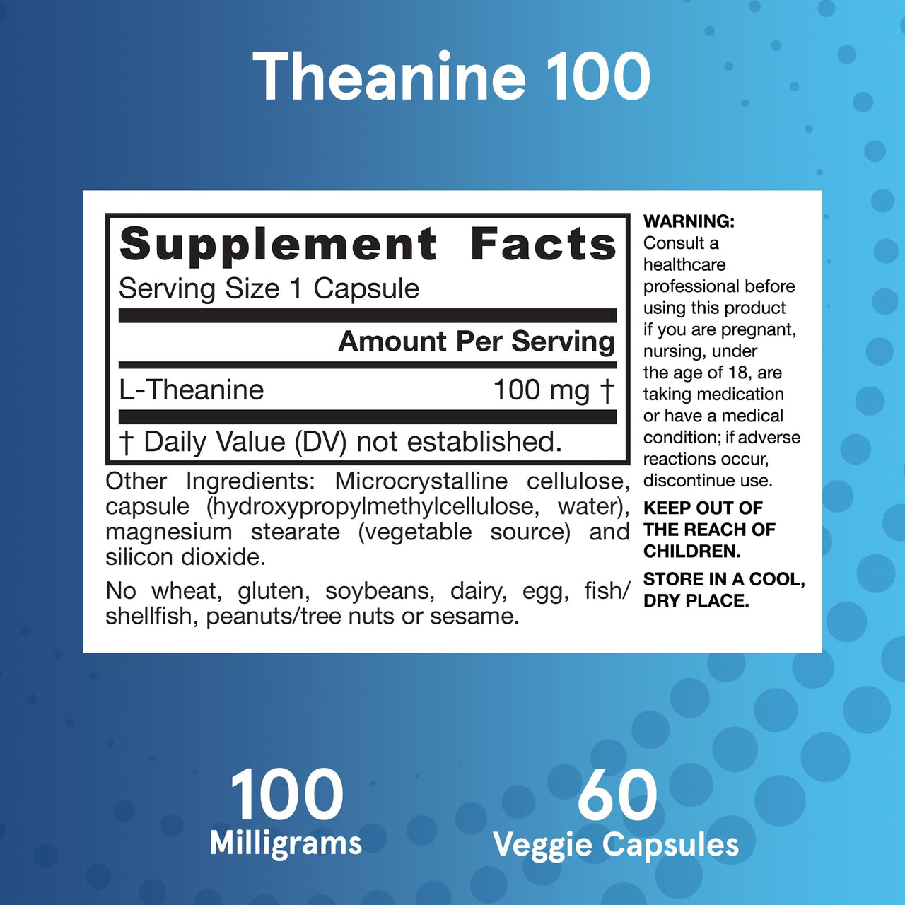 Jarrow Formulas® Regular Strength Theanine 100 mg, Dietary Supplement, 60 Capsules, 60 Day Supply
