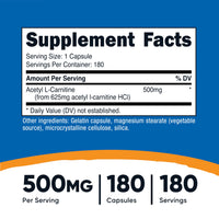 Thumbnail for Nutricost Acetyl L-Carnitine (ALCAR) 500mg, 180 Capsules, 180 Servings - Non-GMO and Gluten Free, 1 Capsule per Serving