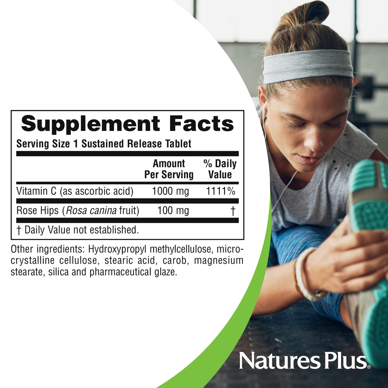 NaturesPlus Vitamin C 1000 mg with Rose Hips - 60 Sustained Release Tablets - Supports Immune Health, Energy & Antioxidant Protection - Vegetarian, Gluten Free - 60 Servings