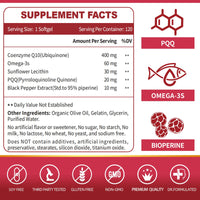 Thumbnail for ZEBORA CoQ10-400mg-Softgels with PQQ, BioPerine & Omega-3, Coenzyme Q10(Ubiquinone) Supplement for High-Absorption, Powerful-Antioxidant, Support Heart & Energy-Production, 120 Servings