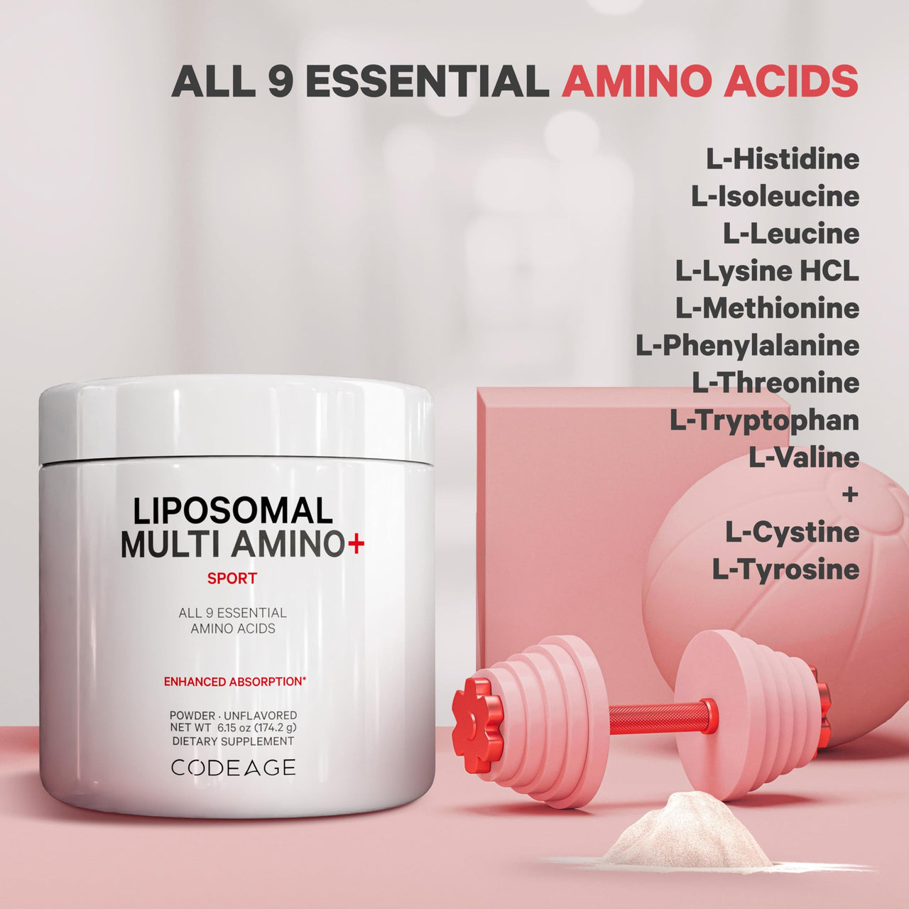 Codeage Liposomal Multi Amino Powder Supplement - BCAA & EAA Supplement All 9 Essential Amino Acids, Branched-Chain Amino Acid, Pre & Post Workout, Unflavored, Liposomal Delivery, Non-GMO, 6.15 oz