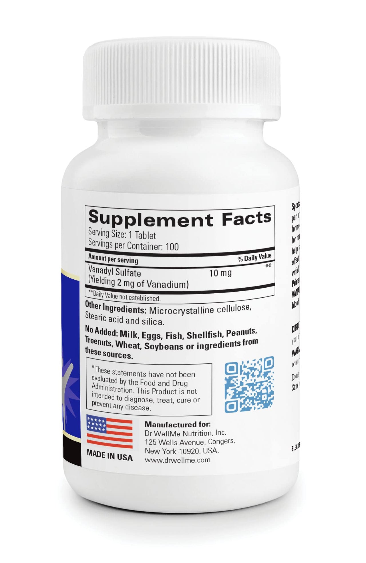 Dr. WellMe Vanadyl Sulfate 10mg â€“ 100 Tablets Blood Sugar, Maintain Glucose & Metabolism â€“ Non-GMO, Gluten-Free Supplement for Men & Women