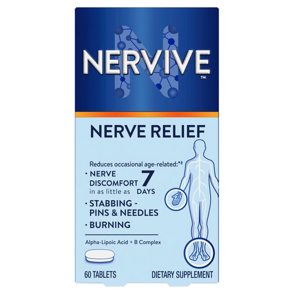 Nervive Nerve Relief, Occasional Nerve Discomfort II, Nerve Relief, Starts Working in 7 Days, Stabbing, Burning, Alpha Lipoic Acid, B Vitamins, Turmeric, Ginger, Supplement, 60 Tablets