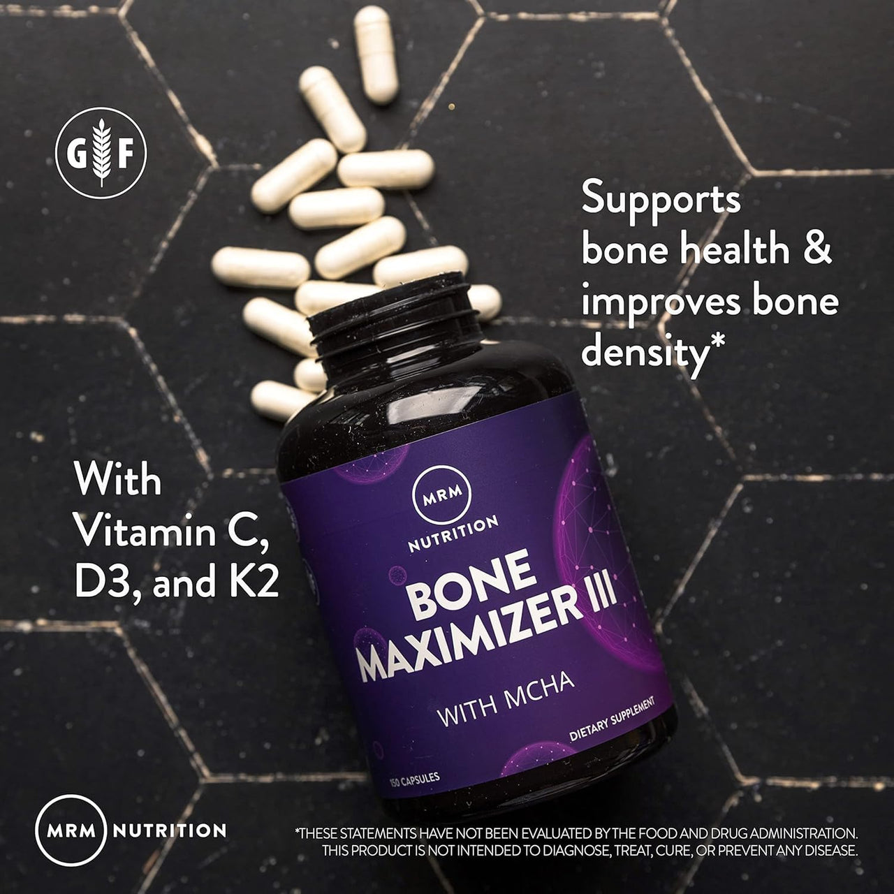 MRM Nutrition Bone Maximizer III - Supplement for Women & Men- New Zealand MCHA Calcium with Vitamin D3 and Vitamin K2 MK-7, High Potency Bone Health Formula with Magnesium and Zinc - 50 Servings