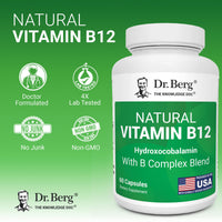 Thumbnail for Dr. Berg Natural Vitamin B12 1000 mcg (Hydroxocobalamin) 60 Capsules – Energy, Brain & Nervous System Support* – w/B-Complex + Magnesium – 4X Lab Tested, GMO-Free, No Fillers