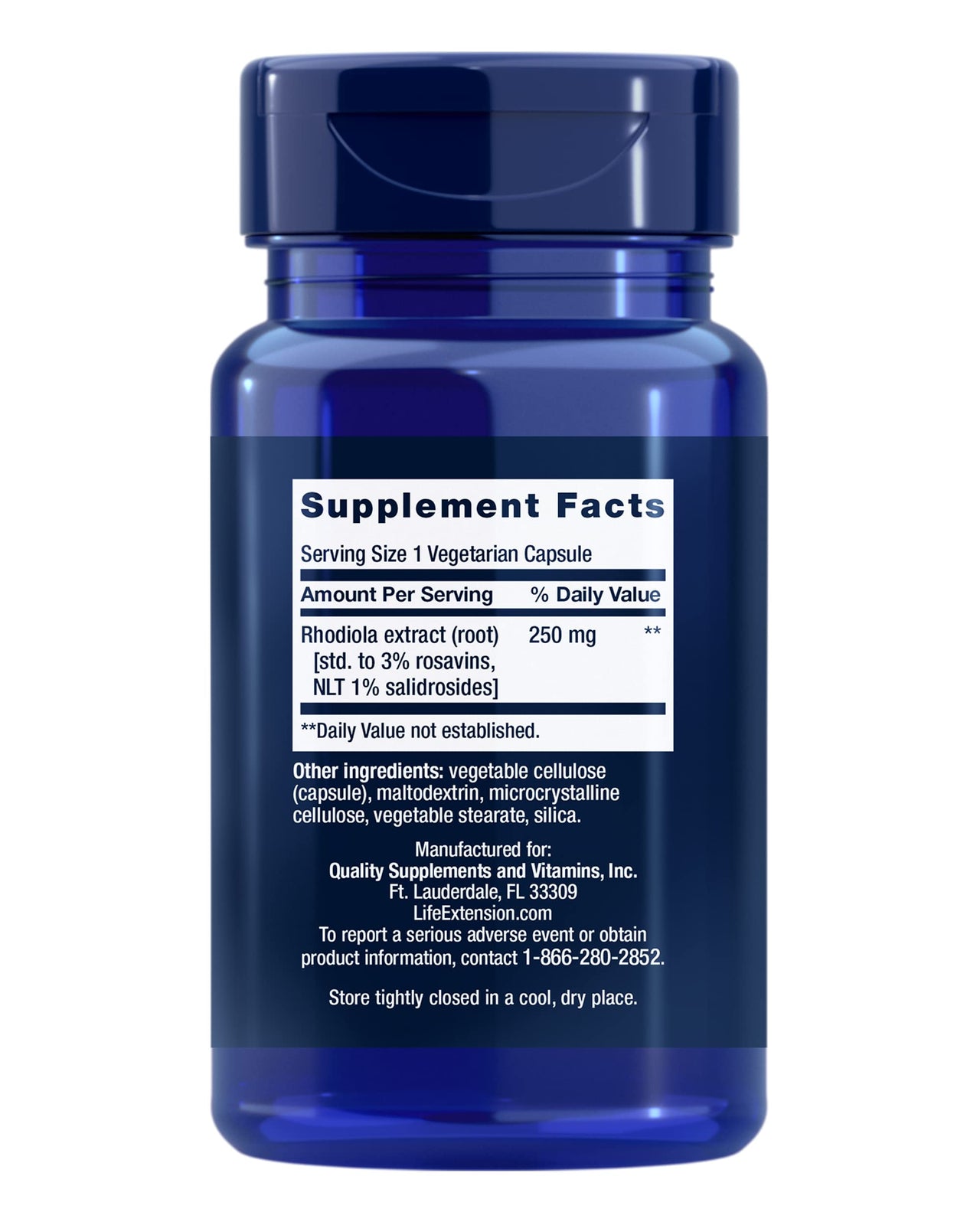 Life Extension Rhodiola Extract, Rhodiola rosea Supplement, standardized Extract, Promotes Physical and Mental Performance, Gluten-Free, Non-GMO, Vegetarian, 250 mg, 60 Capsules