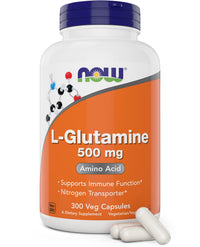 Thumbnail for Now L-Glutamine 500mg 300 Veg Capsules - Non-GMO Supplement - Vegan Lglutamine Caps