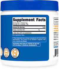 Thumbnail for Nutricost Acetyl L-Carnitine HCI (ALCAR) 100 Grams per Container - 1G Per Serving - Non-GMO, Gluten Free, Unflavored