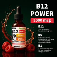 Thumbnail for (2 Pack) Vitamin B12 and B6 Liquid Drops, B12 Sublingual Vitamin B Complex - B 12 Vitamin 5000mcg - B12 Methylcobalamin for Energy, Brain, and Heart Support with 27,200 mcg, Raspberry, 80 Servings