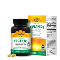 Thumbnail for Country Life Vegan D3 5000 IU – Plant-Derived Vitamin D3 from Lichen – Certified Vegan, Gluten-Free, Non-GMO – Clean, Simple Formula – 60 Softgels