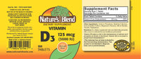 Thumbnail for Nature's Blend Vitamin D3, 5000 IU 100 Tablets