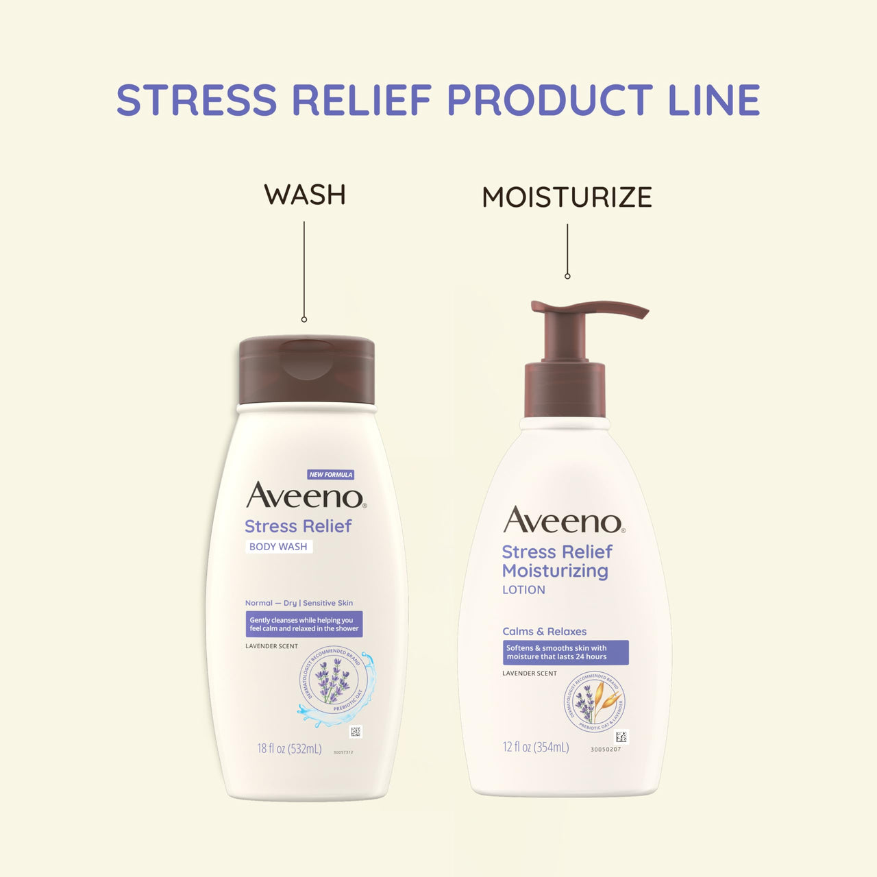 Aveeno Stress Relief Body Wash for Women, Calming Lavender Scent & Prebiotic Oat, Cleanser for Sensitive Dry Skin, Paraben, Dye & Soap-Free, 33 Fl Oz
