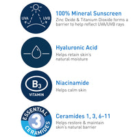 Thumbnail for CeraVe 100% Mineral Sunscreen SPF 30, Face sunscreen With Zinc Oxide & Titanium Dioxide, Hyaluronic Acid + Niacinamide + Ceramides, Oil Free, Travel Size 2.5 oz