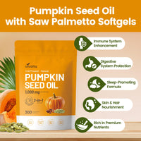 Thumbnail for VivoNu Pumpkin Seed Oil with Saw Palmetto Capsules | Cold Pressed, Pure Virgin Oil, Essential Fatty Acids & Phytosterols | 300 SoftgelsSupports Hair, Urinary, Bladder & Prostate Health | Non-GMO
