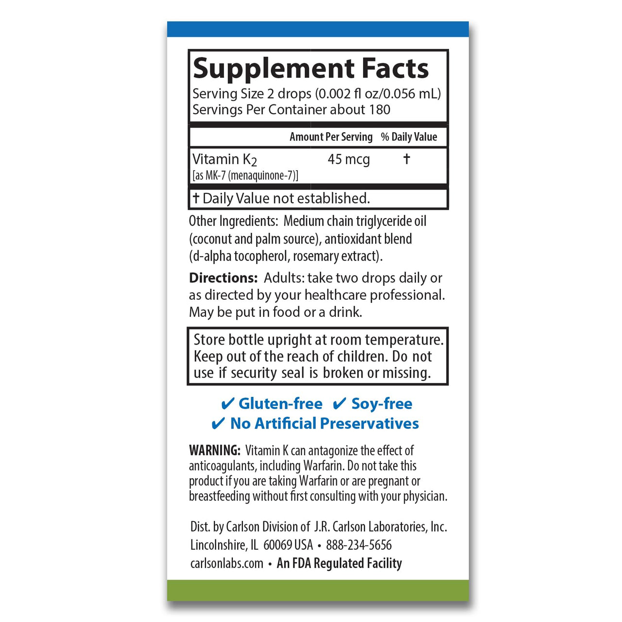 Carlson - Super Daily K2, 45 mcg Liquid Vitamin K, Bone Health, K2 Vitamin, Vitamin K Supplement, Vitamin K-2 MK7, Unflavored, 360 Drops (10.16 mL)