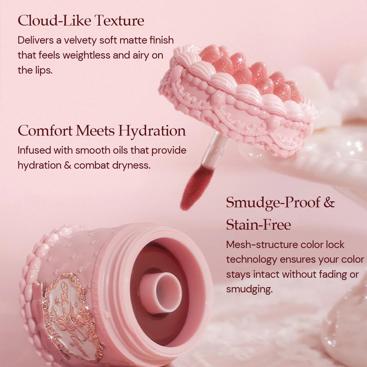 Flower Knows Strawberry Cupid Cake Lip Cream,Velvety-Smooth Matte Liquid Lipstick,Hydrating,Smudge-proof & Stain-Free Lip Stain(V01 Vanitea,0.17 Fl Oz)