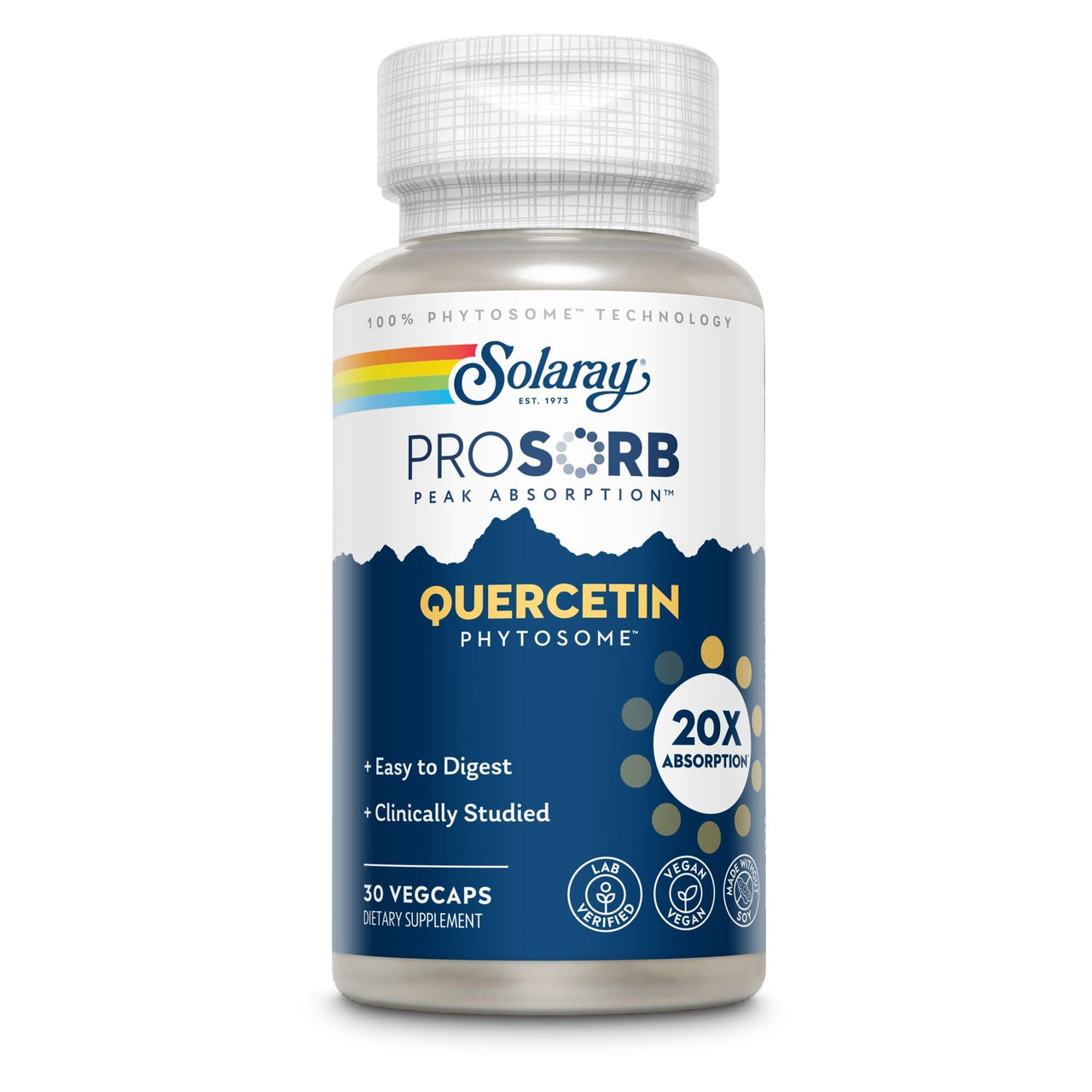 SOLARAY Quercetin Phytosome - 20X Absorption - Easy-to-Digest Antioxidants Supplement for Overall Health Support - Vegan and Made Without Soy - 60-Day Guarantee - 30 Servings, 30 VegCaps