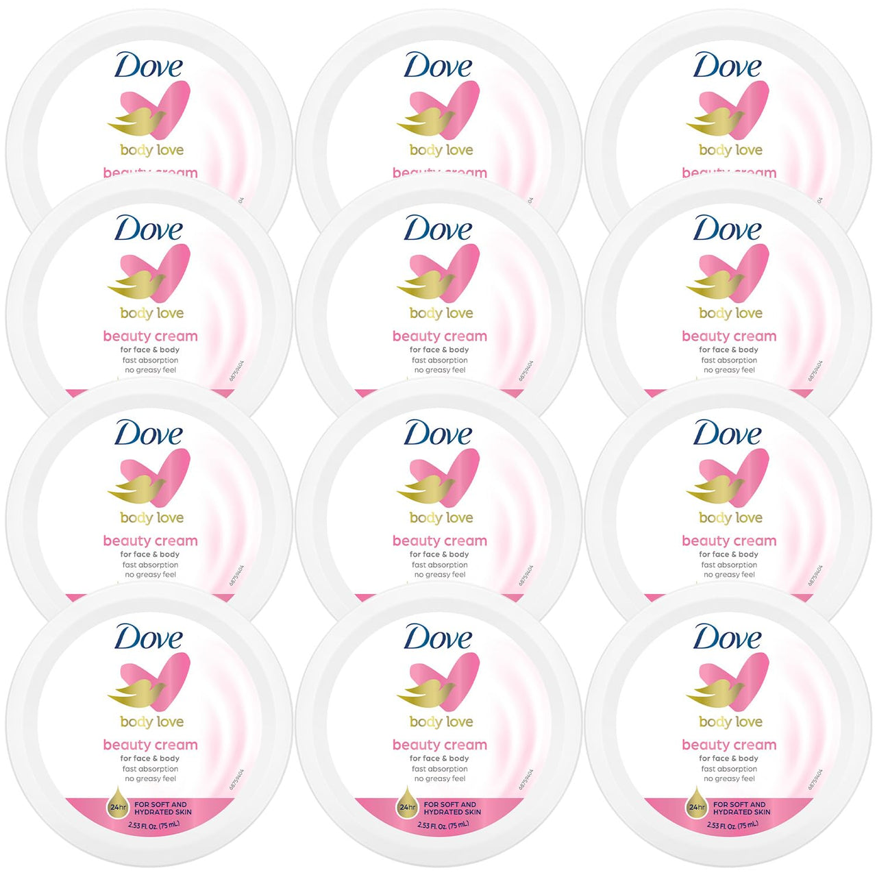 Dove Lotion, Beauty Cream - Light, Fast-Absorbing Face and Body Cream for Normal to Dry Skin, 24-Hour Moisture, Travel Size, 2.53 Fl Oz (Pack of 12)
