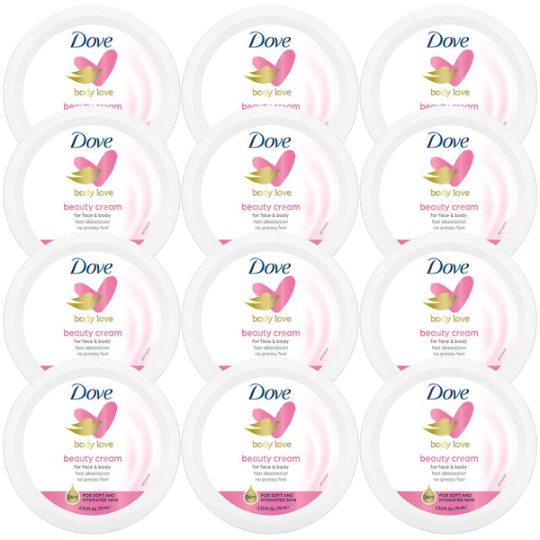 Dove Lotion, Beauty Cream - Light, Fast-Absorbing Face and Body Cream for Normal to Dry Skin, 24-Hour Moisture, Travel Size, 2.53 Fl Oz (Pack of 12)
