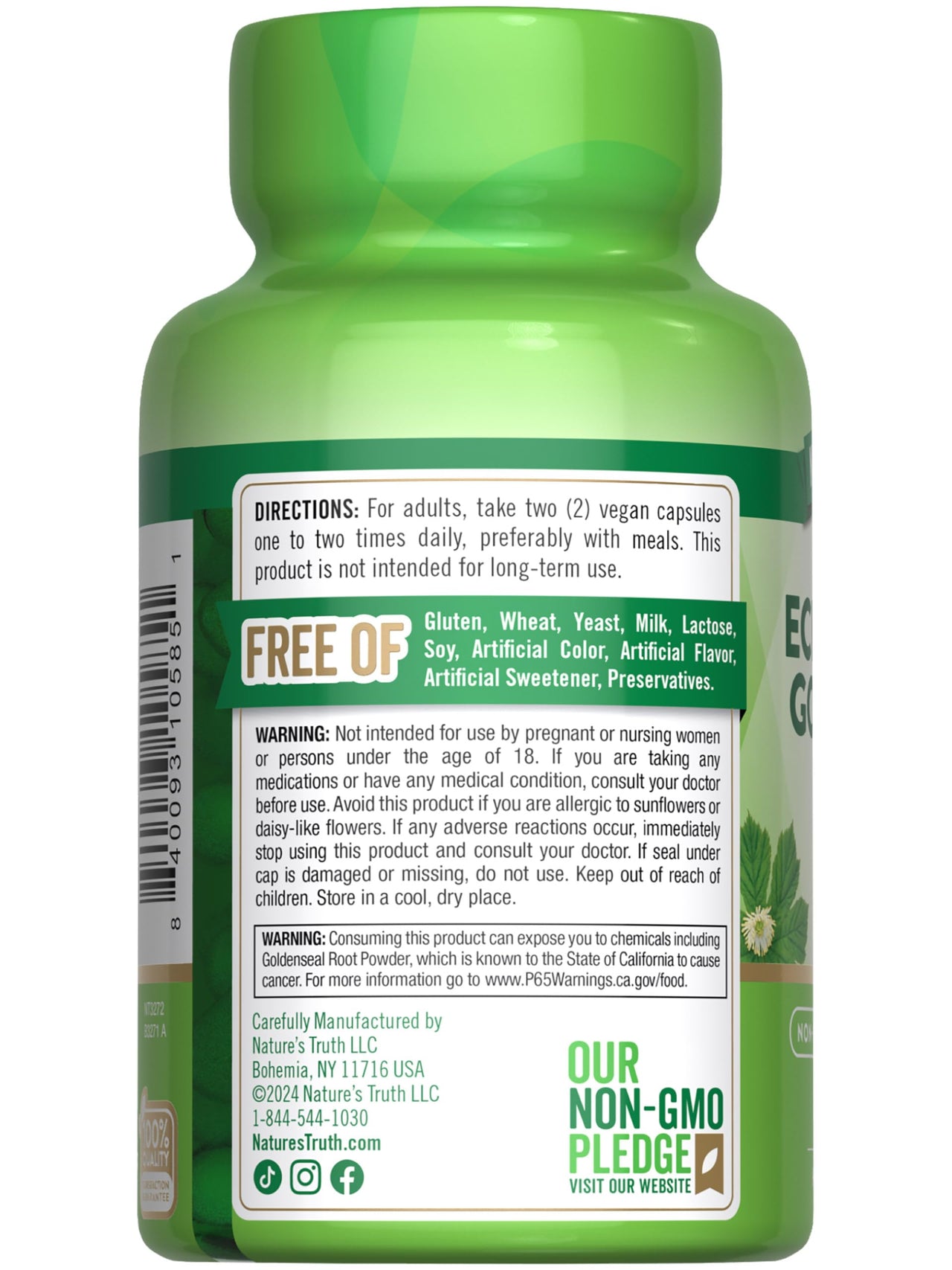 Nature's Truth Echinacea Goldenseal Capsules | 100 Count | Vegan, Non-GMO & Gluten Free Supplement | Herbal Support Complex
