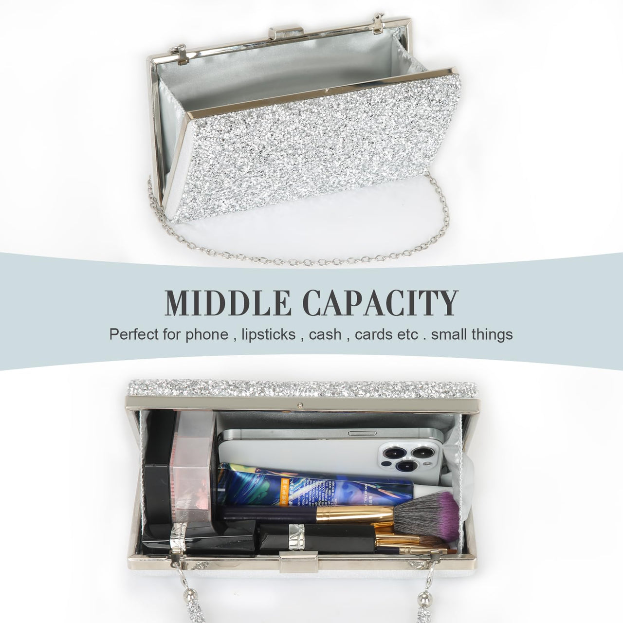 Covelin Women's Handbag Envelope Rhinestone Evening Clutch Bag Hot Silver