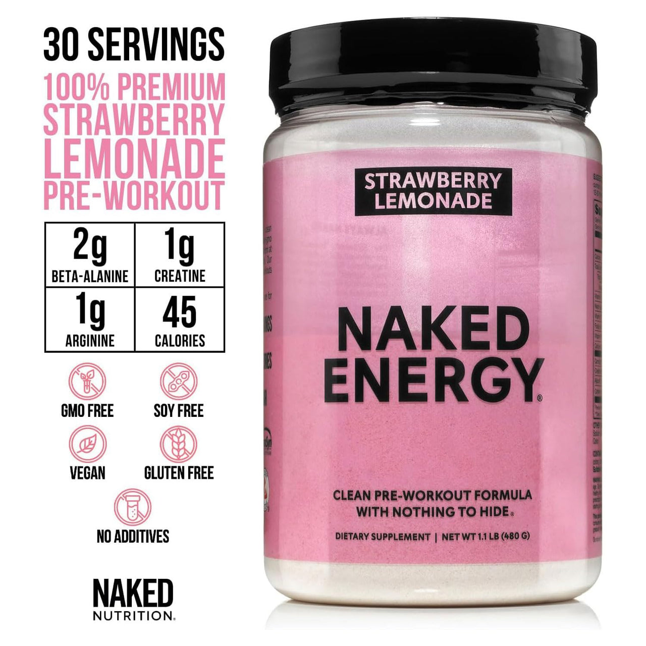 NAKED Vanilla Whey Isolate Protein Powder (24 Servings) Strawberry Lemonade Energy Pre Workout (30 Servings) – Grass-Fed; Non-GMO; Gluten Free; Soy Free; Vegan Friendly