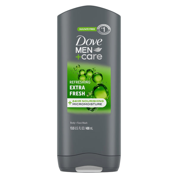 DOVE Men + Care Body Wash and Face for Fresh, Healthy-Feeling Skin Extra Fresh Cleanser That Effectively Washes Away Bacteria While Nourishing Your 13.5 oz