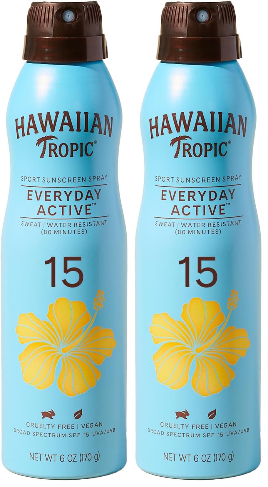Hawaiian Tropic Everyday Active Clear Spray Sunscreen SPF 15, 6oz | Hawaiian Tropic Sunscreen SPF 15, Sunblock, Oxybenzone Free Sunscreen, Spray On Sunscreen, Body Sunscreen Spray, 6oz (Pack of 2)