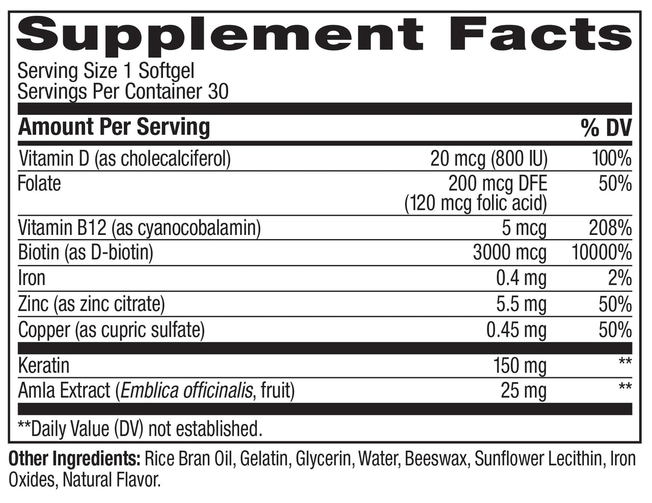 OLLY Ultra Strength Hair Softgels, Supports Hair Health, Biotin, Keratin, Vitamin D, B12, Hair Supplement, 30 Day Supply - 30 Count (Packaging May Vary)