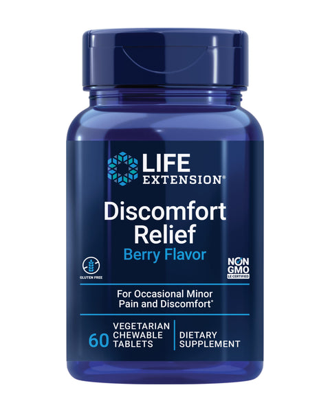 Life Extension Pea Discomfort Relief (Berry Flavor) for Occasional Minor Pain & Discomfort – Palmitoylethanolamide Supplement - Gluten-Free, Non-GMO, Vegetarian – 60 Chewable Tablets